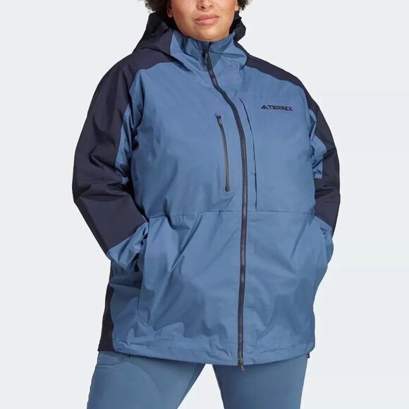 Adidas Plus Size Blue Terrex Xploric RAIN.RDY Hiking Jacket Size 1X - Picture 1 of 15